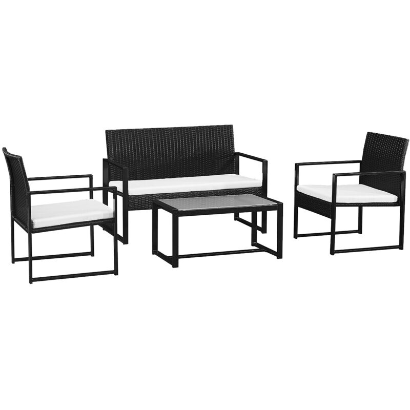 foto del prodotto set di mobili da giardino majorque in resina intrecciata nera 4 posti cuscini crema