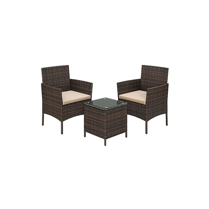 foto del prodotto set di mobili da giardino per esterni, superficie intrecciata in pe, tavolo e sedie per terrazza giardino balcone marrone e tortora