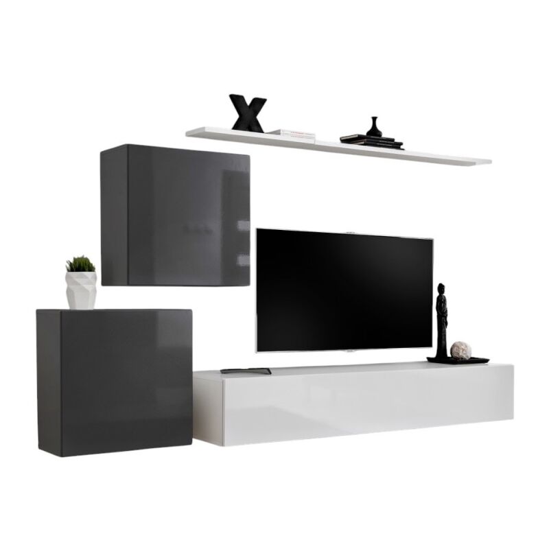 foto del prodotto set di mobili da salotto switch v design, colori bianco e grigio lucido.
