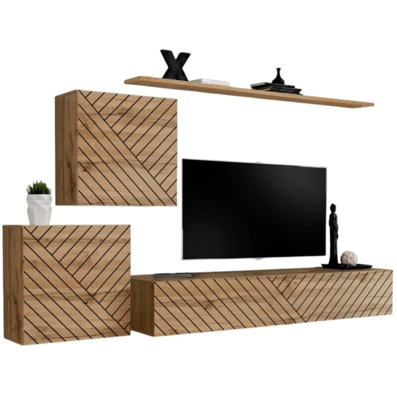 foto del prodotto set di mobili da soggiorno design switch v, colore quercia wotan con finiture fresate.