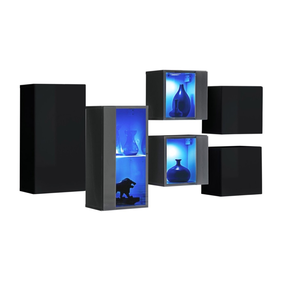 foto del prodotto set di mobili da soggiorno switch sbiv design. colori nero e grigio.