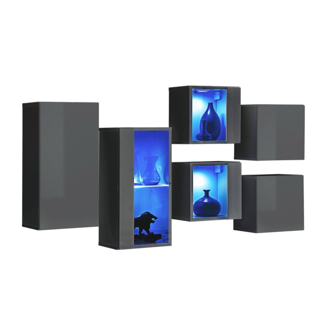foto del prodotto set di mobili da soggiorno switch sbiv grigio lucido led integrati amp amp sistema push to open