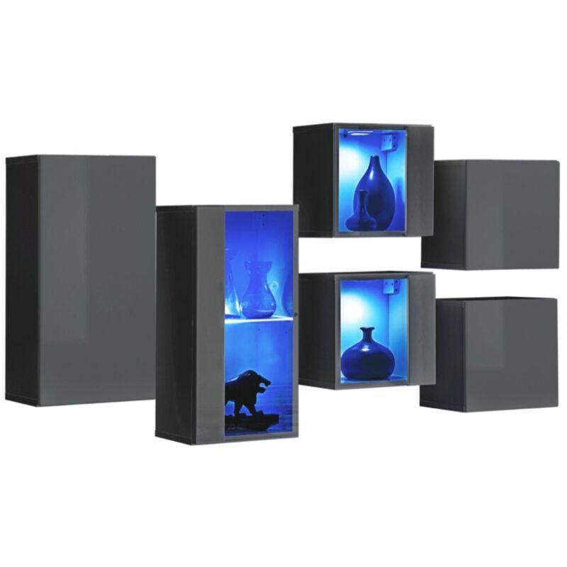 foto del prodotto set di mobili da soggiorno switch sbiv grigio lucido led integrati sistema push to open