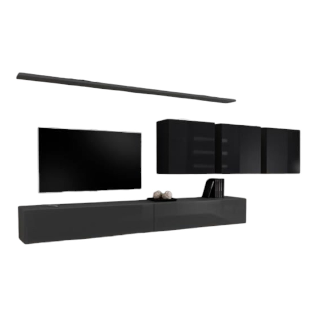 foto del prodotto set di mobili da soggiorno switch vii grigio amp nero lucido design moderno 340 cm