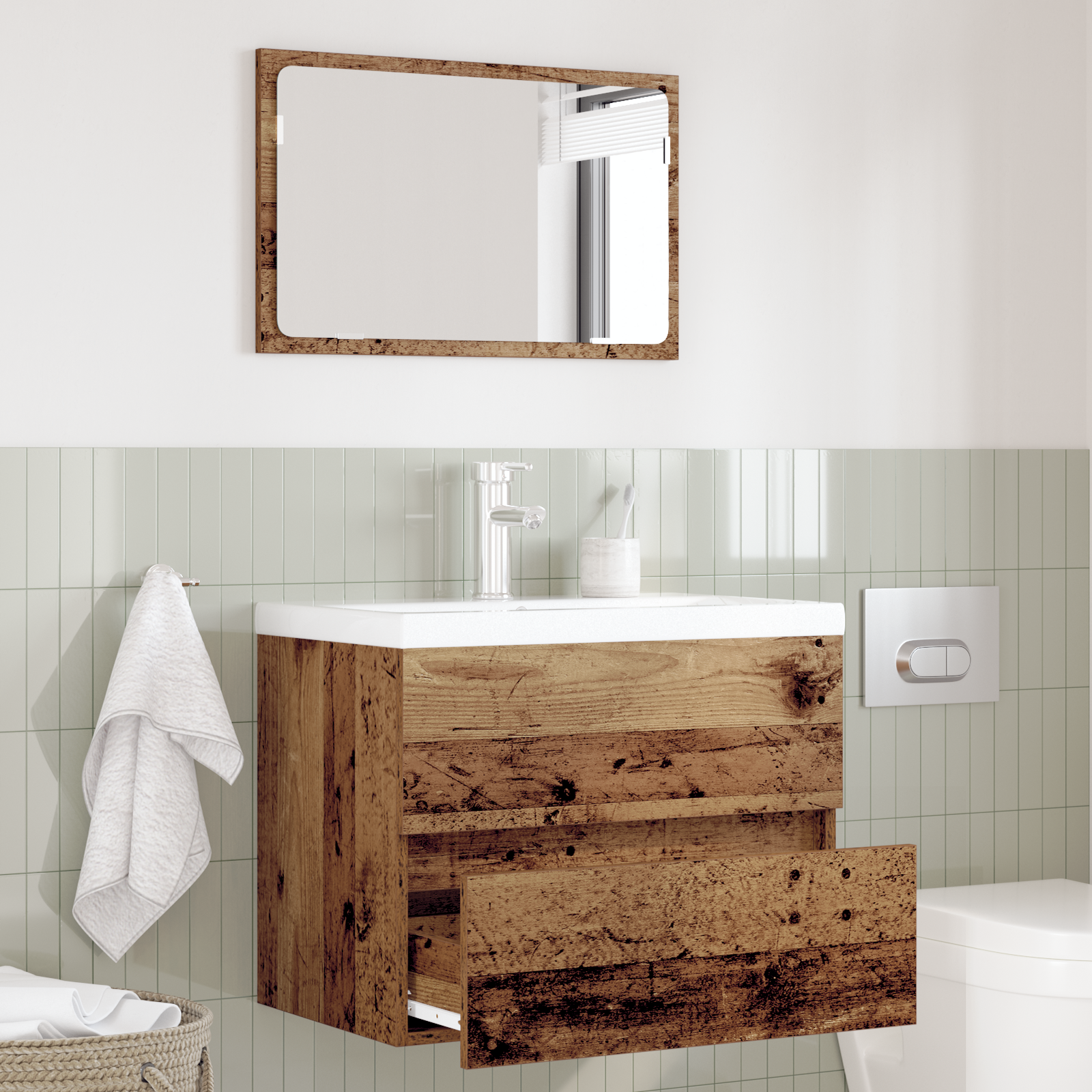 foto del prodotto set di mobili per bagno a 2 pezzi legno vecchio legno ingegnerizzato