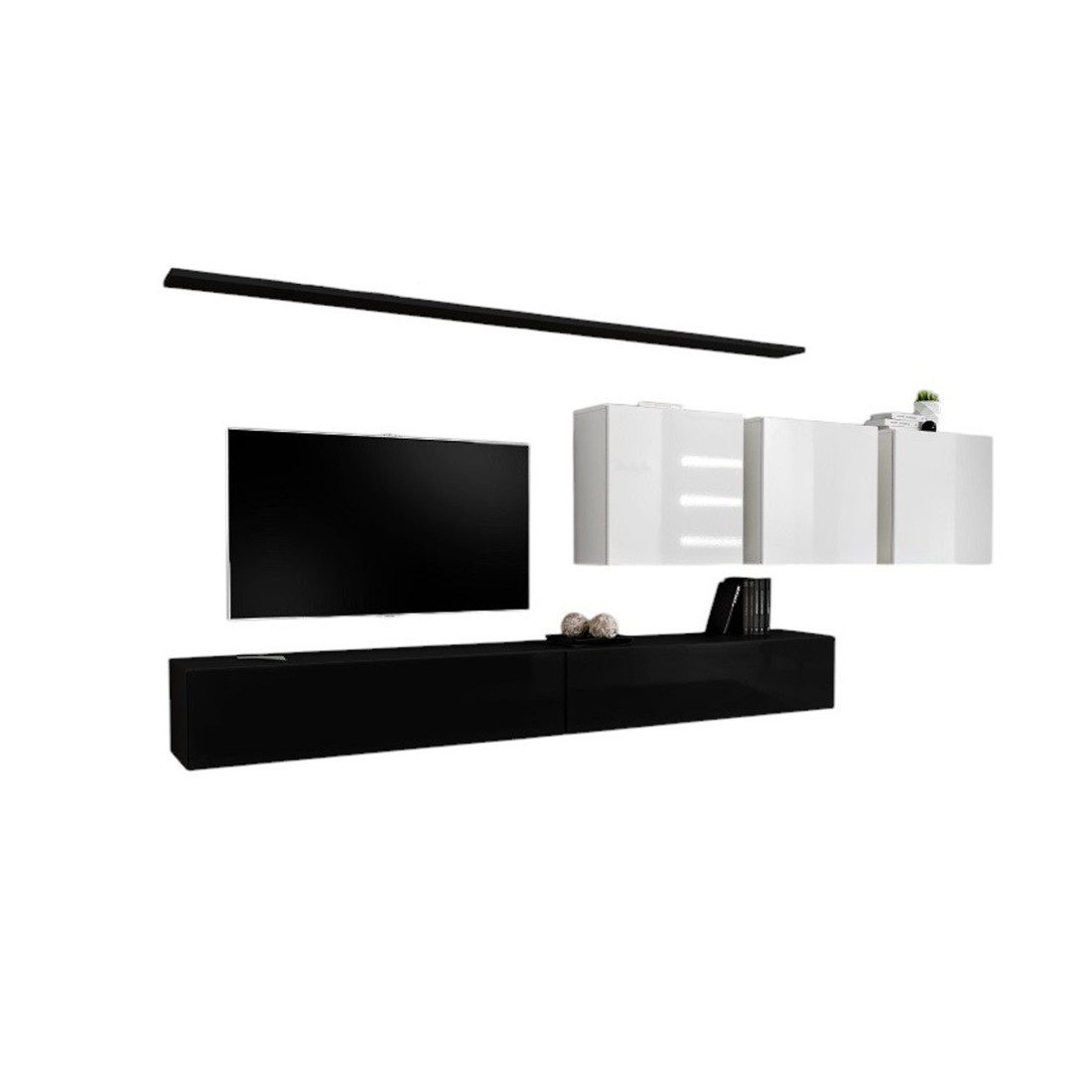 foto del prodotto set di mobili per soggiorno switch vii nero e bianco lucido design sospeso e moderno