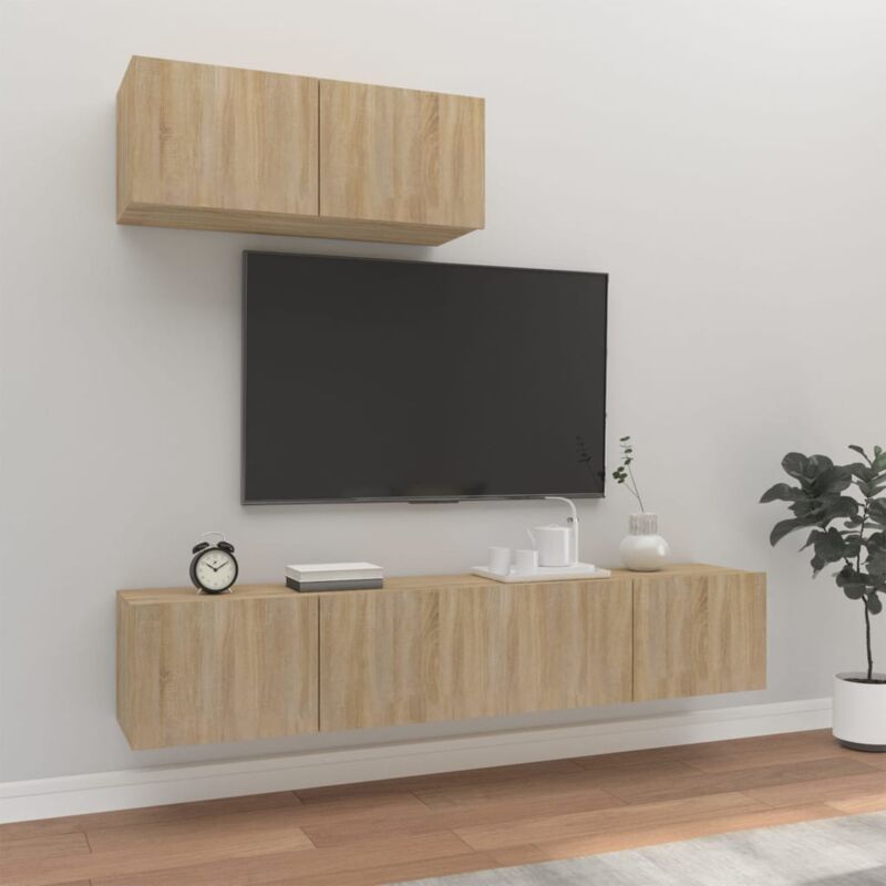 foto del prodotto set di mobili porta tv 3 pz rovere sonoma in legno multistrato - vidaxl