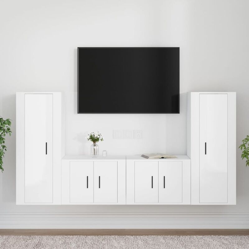 foto del prodotto set di mobili porta tv 4 pz bianco lucido in legno multistrato vidaxl 321041