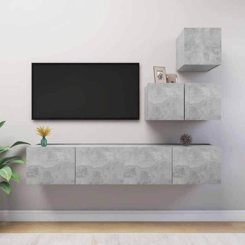 foto del prodotto set di mobili porta tv 4 pz grigio cemento in legno multistrato vidaxl