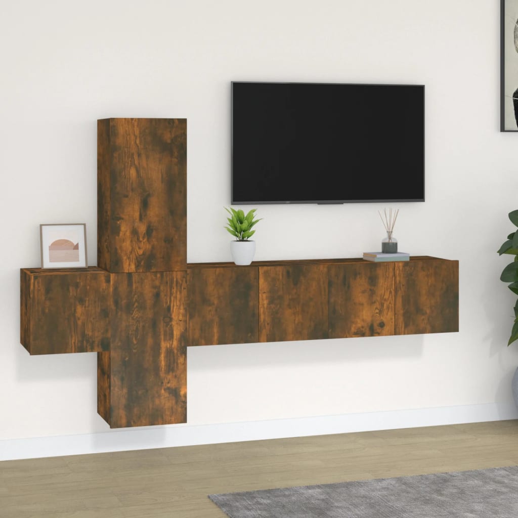 foto del prodotto set di mobili porta tv 5 pz rovere fumo in legno multistrato cod mxl 12134