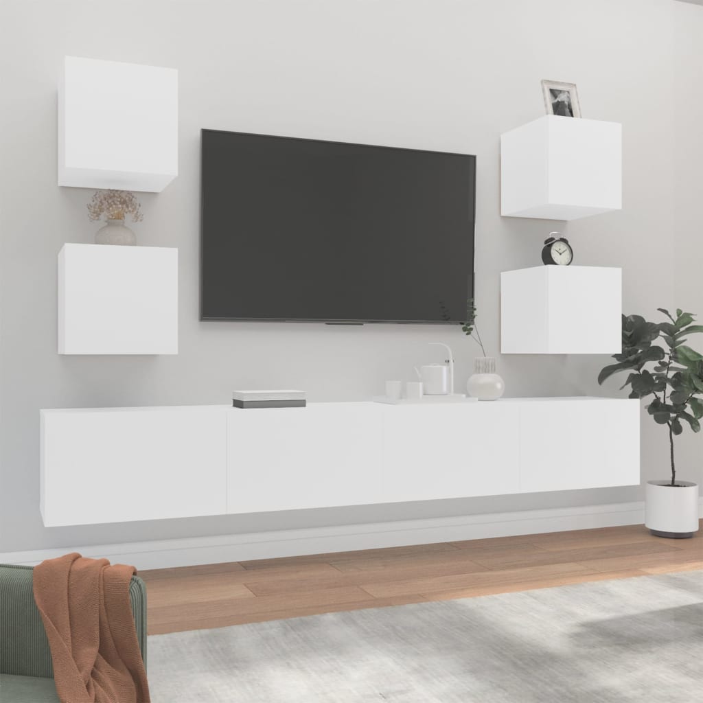 foto del prodotto set di mobili porta tv 6 pz bianco in legno multistrato cod mxl 63075