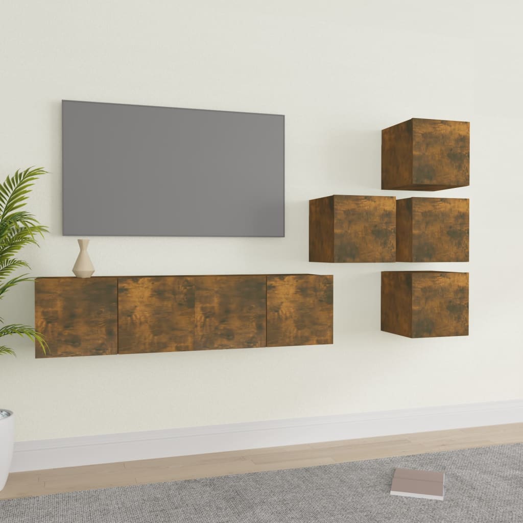 foto del prodotto set di mobili porta tv 6 pz rovere fumo in legno multistrato cod mxl 26775