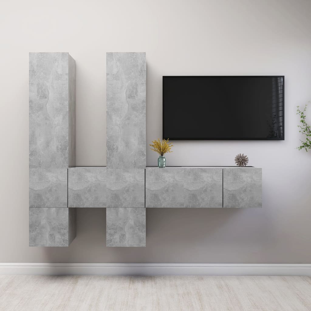 foto del prodotto set di mobili porta tv 7 pz grigio cemento in legno multistratocod mxl 72874