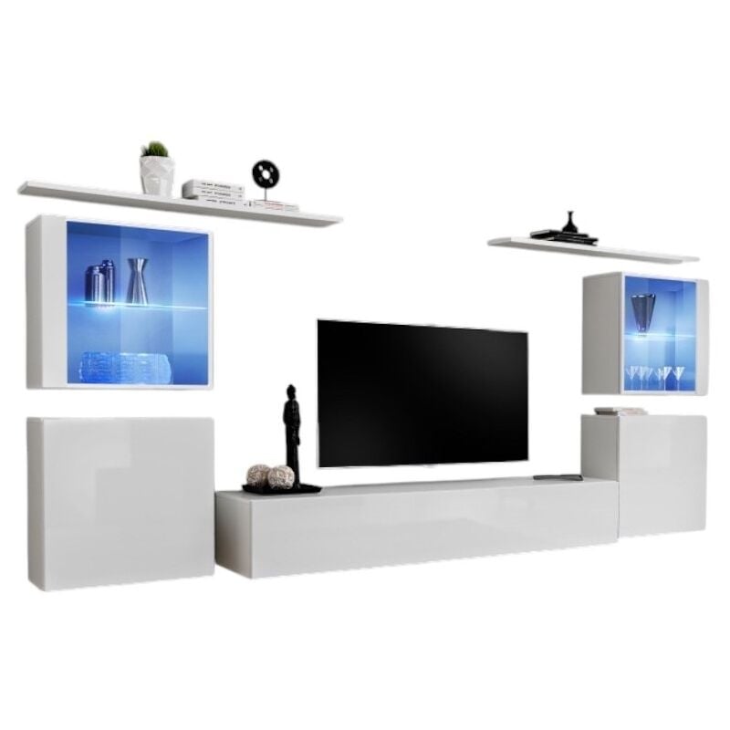 foto del prodotto set di mobili sospesi design per soggiorno collezione switch xiv, colore bianco lucido.