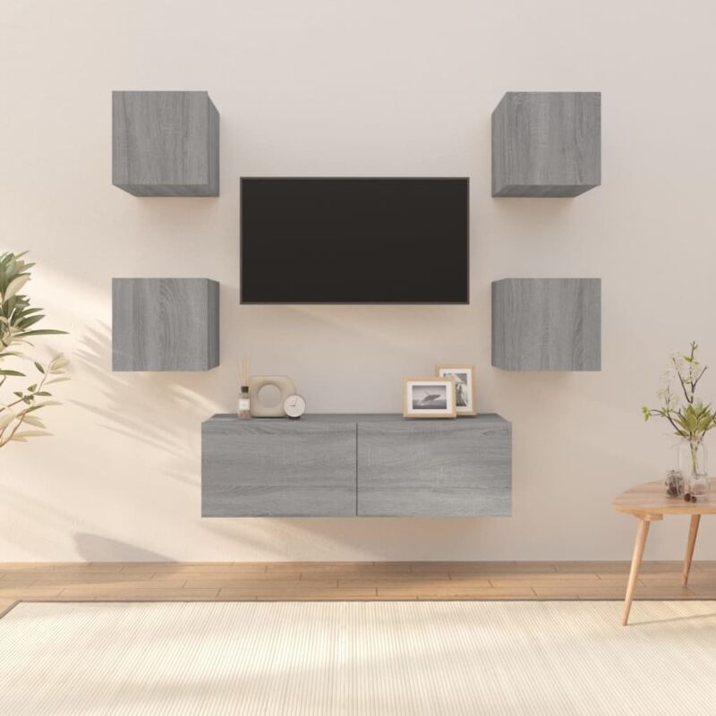 foto del prodotto set di mobili tv a parete grigio sonoma in legno multistrato