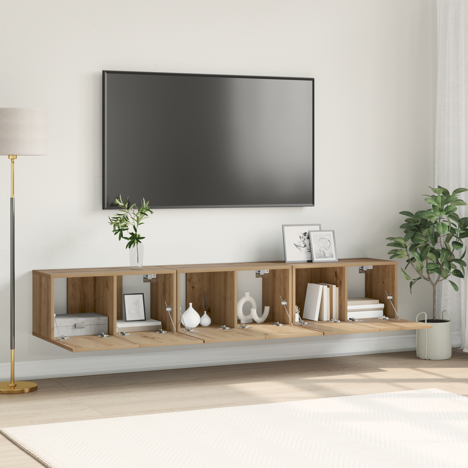 foto del prodotto set di mobili tv rovere artigianale mdf, impiallacciatura medio