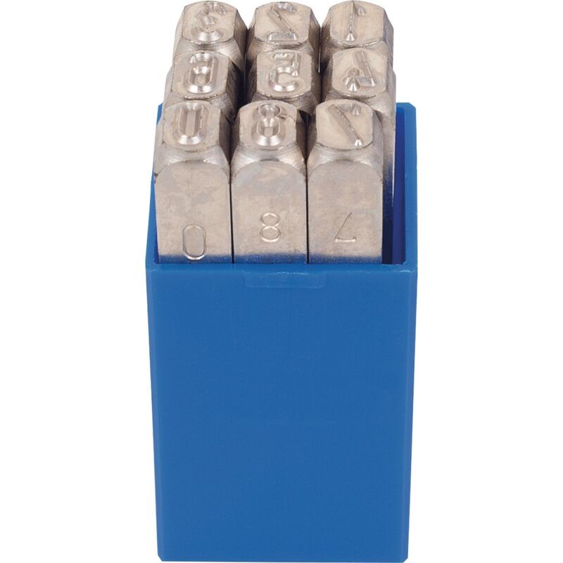 foto del prodotto set di numeri 330, 9 pezzi, numeri da 0 a 9, altezza carattere 4 mm, in scatola di plastica