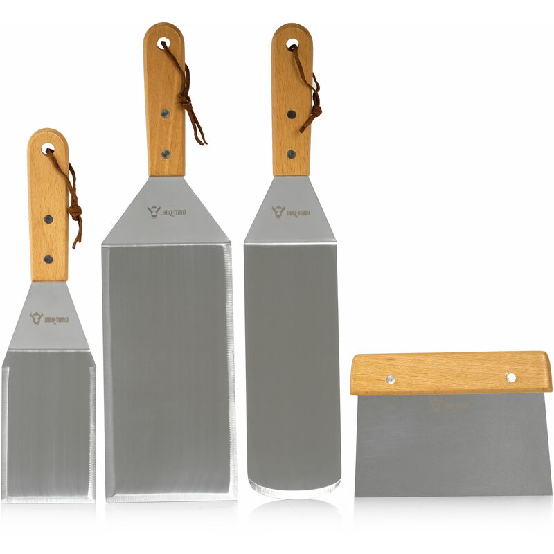 foto del prodotto set di palette da cucina in acciaio inox con 4 pezzi con palette angolari e spatola per grigliare bbq toro