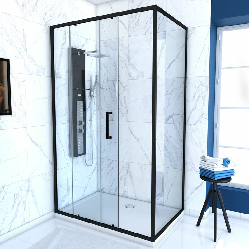 foto del prodotto set di pareti con 1 porta scorrevole e lato fisso 100x80x200 cm vetro 6 mm profilo nero crush