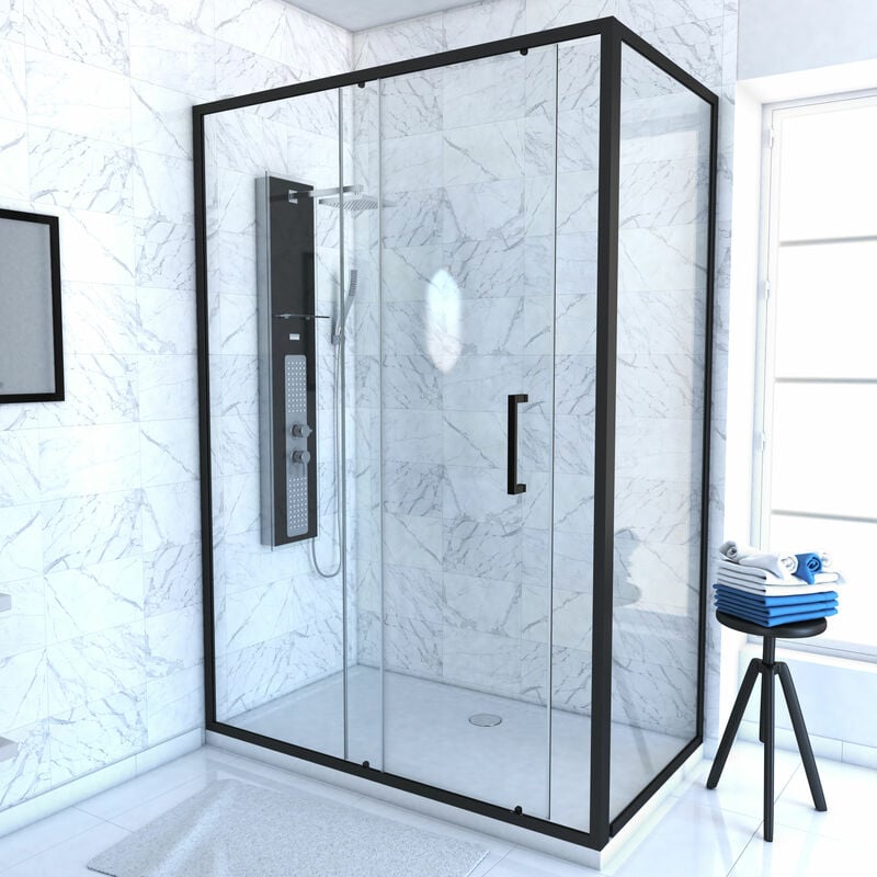 foto del prodotto set di pareti con 1 porta scorrevole e lato fisso 140x90x200 cm vetro 6 mm profilo nero crush