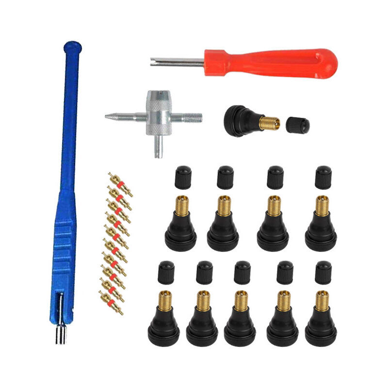 foto del prodotto set di pneumatici per auto, set blu, strumento di installazione della valvola per pneumatici senza camera d aria, chiave per valvola, chiave per