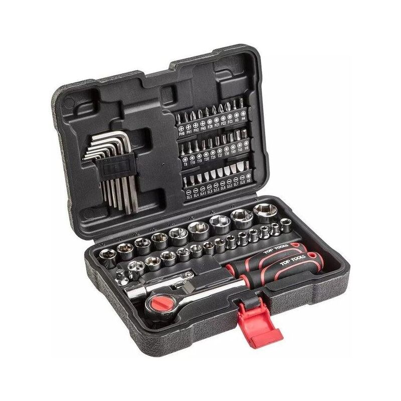 foto del prodotto set di punte a bussola e chiavi da 1 4 e 3 8 top tools 63 pezzi