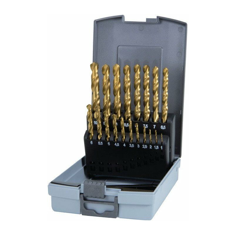 foto del prodotto set di punte elicoidali din 338 tipon d.1 10x0,5mm hss tin 19 pezzi ku. kass. ruko