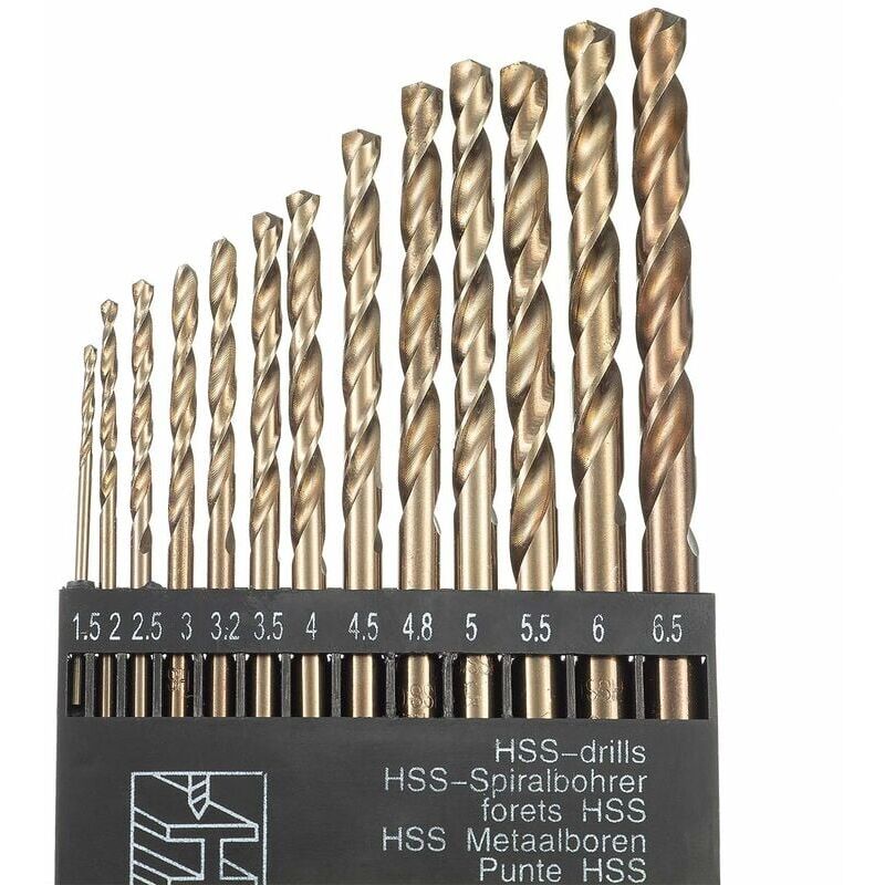 foto del prodotto set di punte elicoidali in oro cobalto m35 hss da 13 pezzi per trapani metrici ad alta velocit da 1,5 mm a 6,5 mm per foratura di acciaio