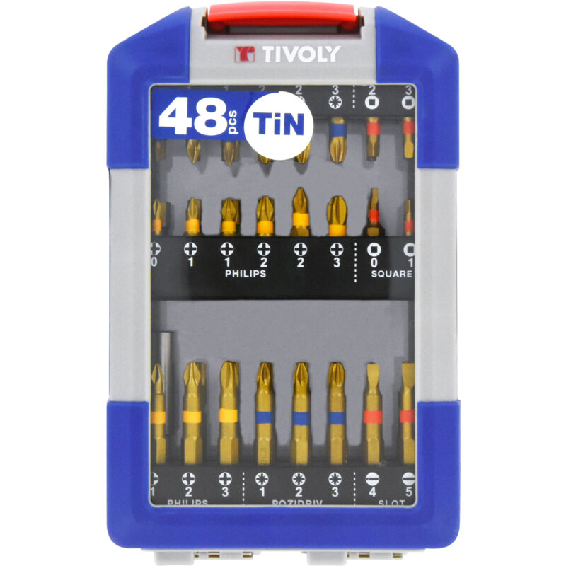 foto del prodotto set di punte per cacciavite in stagno 48 pezzi 47 punte per cacciavite 1 portapunte magnetico attacco esagonale 6,35 mm tivoly