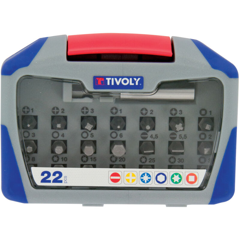 foto del prodotto set di punte per cacciavite standard 22 pezzi 21 punte per cacciavite 1 portapunte magnetico attacco esagonale 6,35 mm tivoly