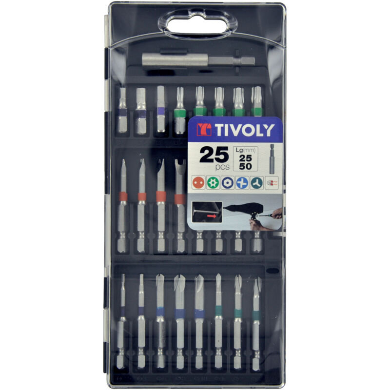 foto del prodotto set di punte per cacciavite standard e a torsione 25 pezzi 24 punte per cacciavite lunghe e ad anello 1 portapunte magnetico attacco esagonale