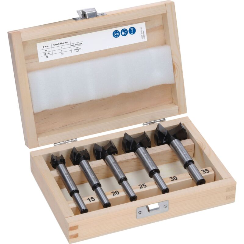 foto del prodotto set di punte per cerniere per legno laminato bosch expert, 15 20 25 30 35 60 90 mm, 5 pz.