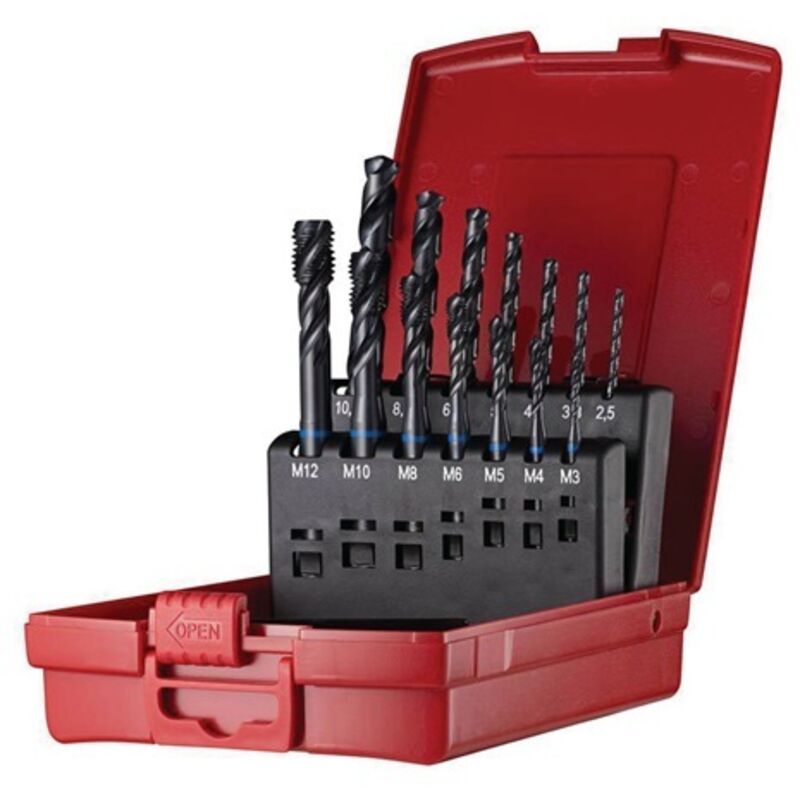 foto del prodotto set di punte per filettare macchine nr.305 c w l114 m3-m12, 14 pezzi, hss-e, scatola in plastica.