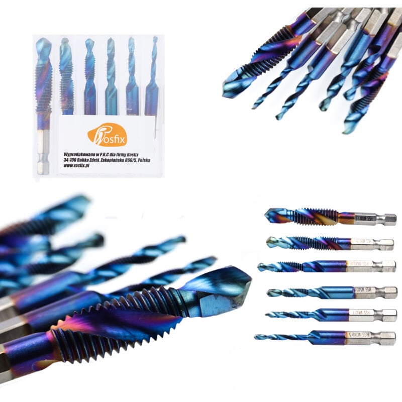 foto del prodotto set di punte per maschiare 6 pz. m3 m8 in una custodia blu
