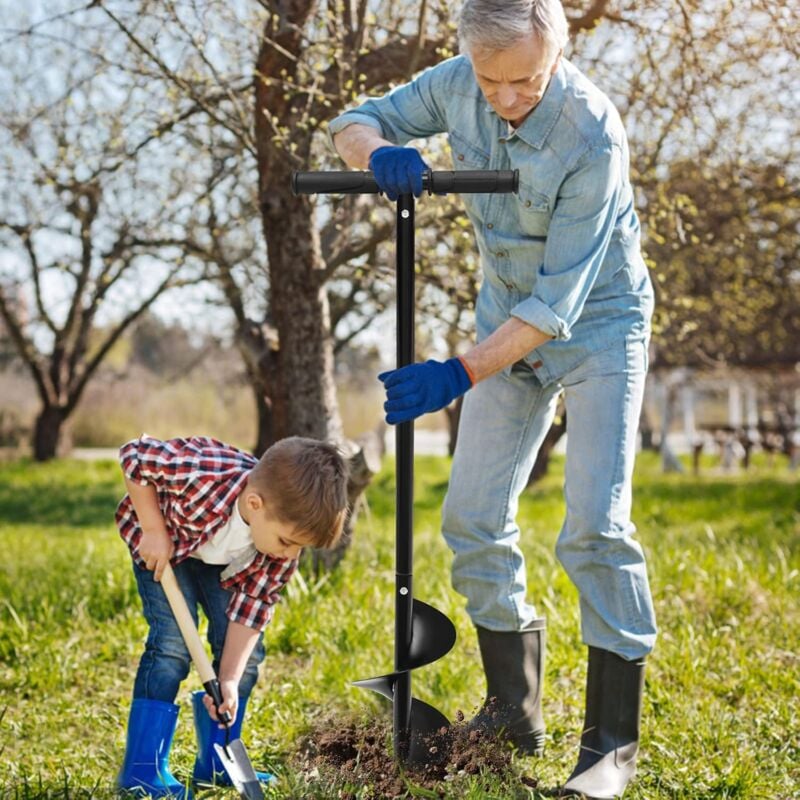 foto del prodotto set di punte per trapano da giardino, diametro 150 mm, con impugnatura antiscivolo, punta a spirale, per recinzione, con attrezzi per piantare alberi