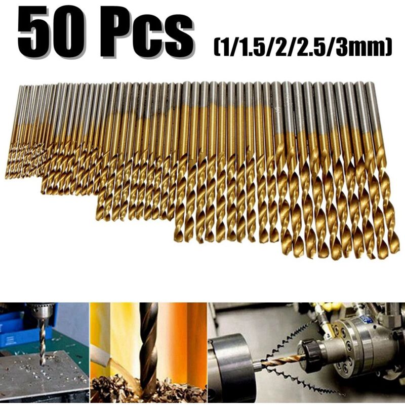 foto del prodotto set di punte per trapano hss rivestite in titanio da 1 1,5 2 2,5 3 mm, utensili elettrici di alta qualit , 50 pezzi