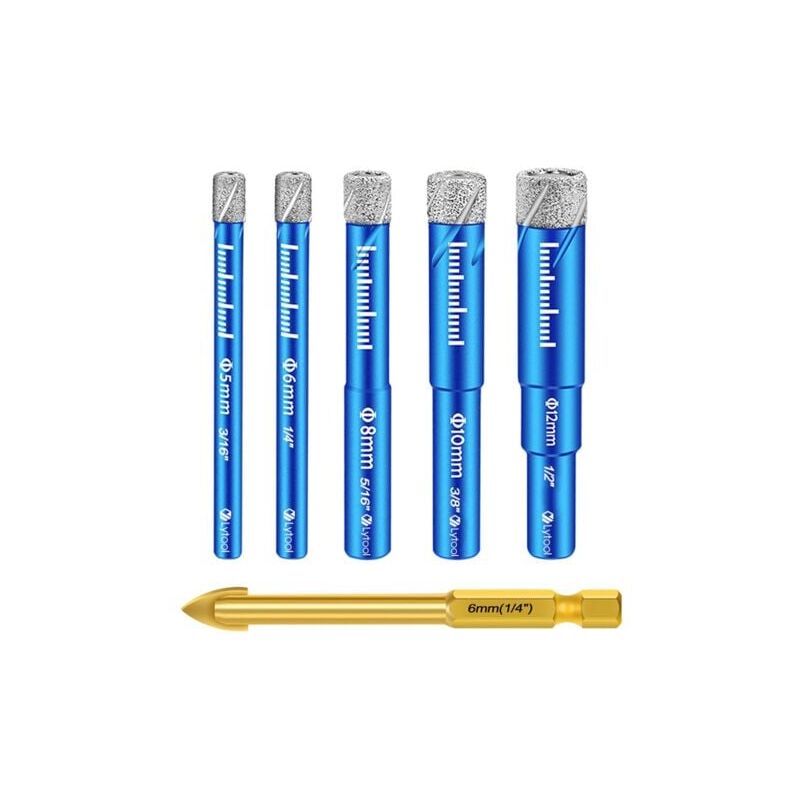 foto del prodotto set di punte per trapano per piastrelle, punte diamantate per ceramica da 5, 6, 8, 10, 12 mm, punte per trapano in metallo per piastrelle da 6 mm,