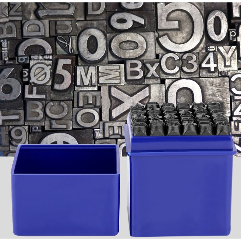 foto del prodotto set di punzoni per timbri con numeri lettere maiuscole da 36 pezzi 6 mm in acciaio al carbonio per metallo, legno, pelle, plastica eosnow