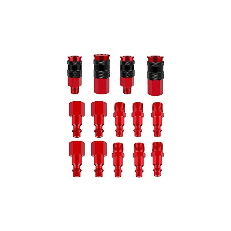 foto del prodotto set di raccordi a sgancio rapido 1 4npt in ossido di alluminio stile americano 3 in 1 da 14 pezzi