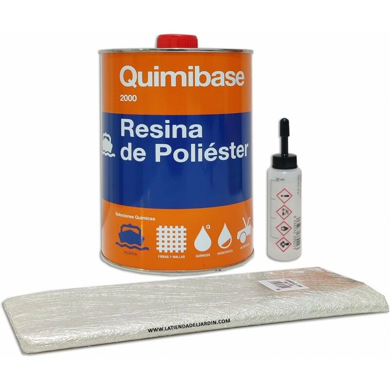 foto del prodotto set di riparazione in resina poliestere 1 kg resina 750 g tessuto in fibra di vetro 1 m mat 300 catalizzatore perossido 