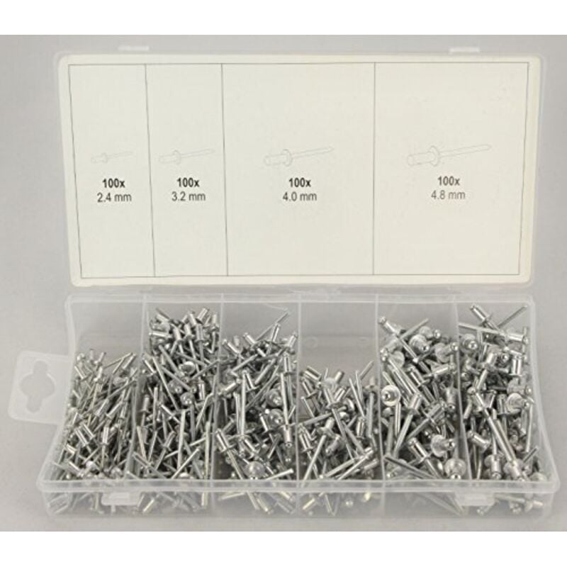 foto del prodotto set di rivetti ciechi yato 400 pezzi da 2,4 mm a 4,8 m mix