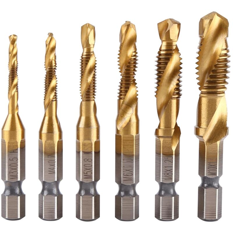 foto del prodotto set di rubinetti da 6 pezzi, utensili per maschiatura, set di punte combinate per trapano, maschi in acciaio m3, m4, m5, m6, m8, m10