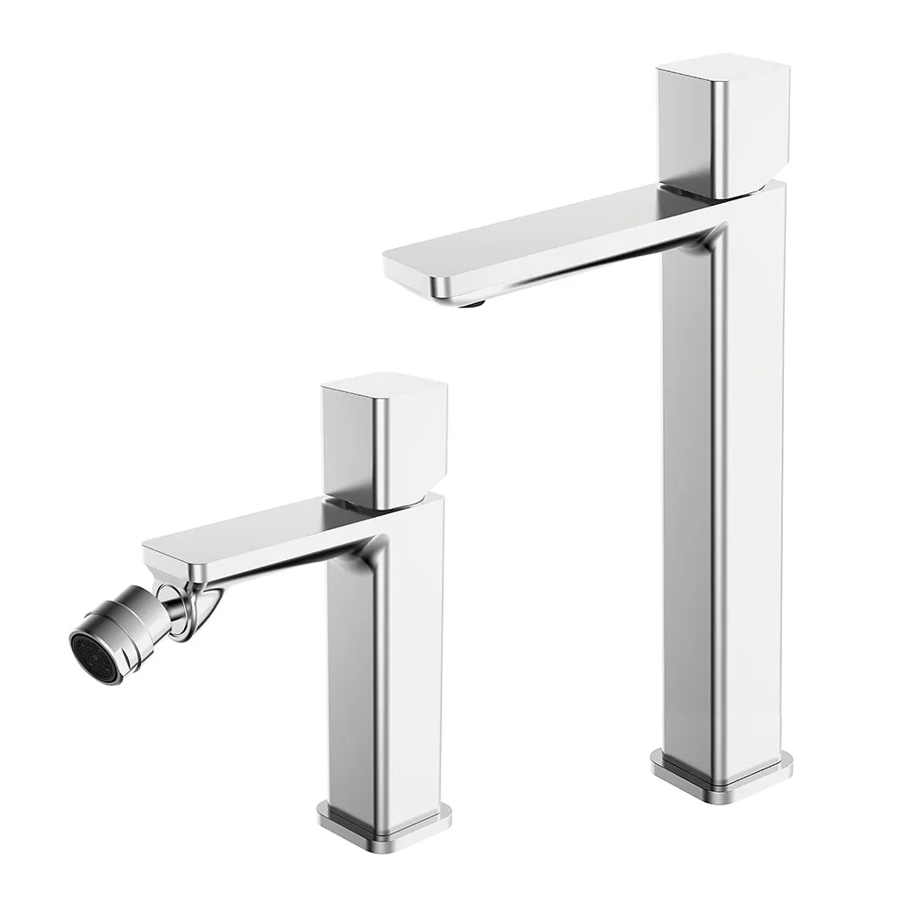 foto del prodotto set di rubinetti lavabo alto e bidet con manopola e scarico incluso lotus