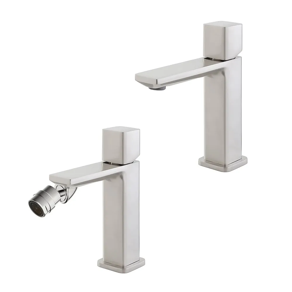 foto del prodotto set di rubinetti lavabo e bidet color nichel con piletta lotus