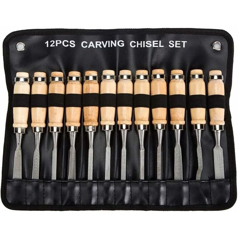 foto del prodotto set di scalpelli professionali per legno 12 pezzi di utensili affilati per la lavorazione del legno con custodia per il trasporto kit perfetto