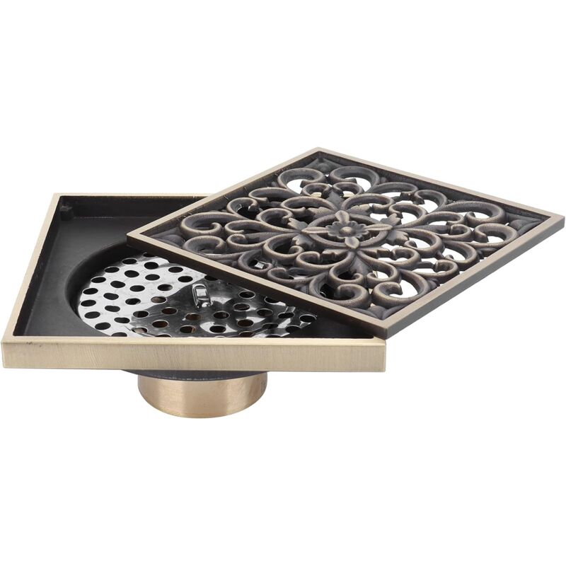 foto del prodotto set di scarico a pavimento, 10x10 cm, scarico doccia in rame antico, filtro per il bagno, deodorante, copertura per scarico doccia per bagno,
