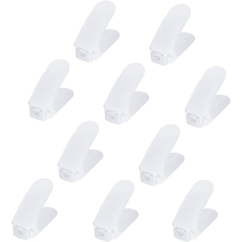 foto del prodotto set di scarpiere regolabili set di scarpe impilabili regolabili antiscivolo 3 regolabili in altezza in plastica confezione da 10, bianco naizy