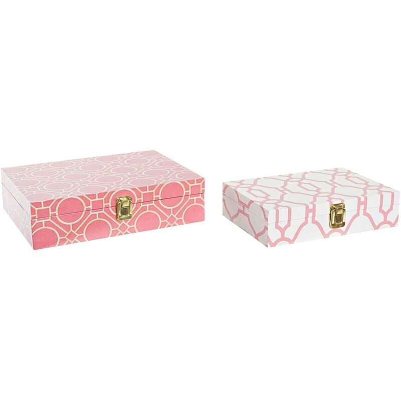 foto del prodotto set di scatole decorative dkd home decor bianco arancio legno tela 29 x 21 x 8 cm (2 unit√†) (12 unit√†)