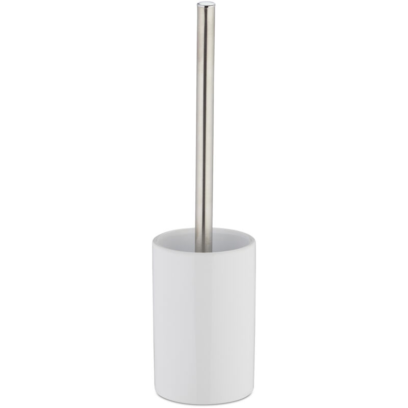 foto del prodotto set di scopino e portascopino in ceramica, per bagno e wc, testa sostituibile, 36 cm, da toilette, bianco relaxdays