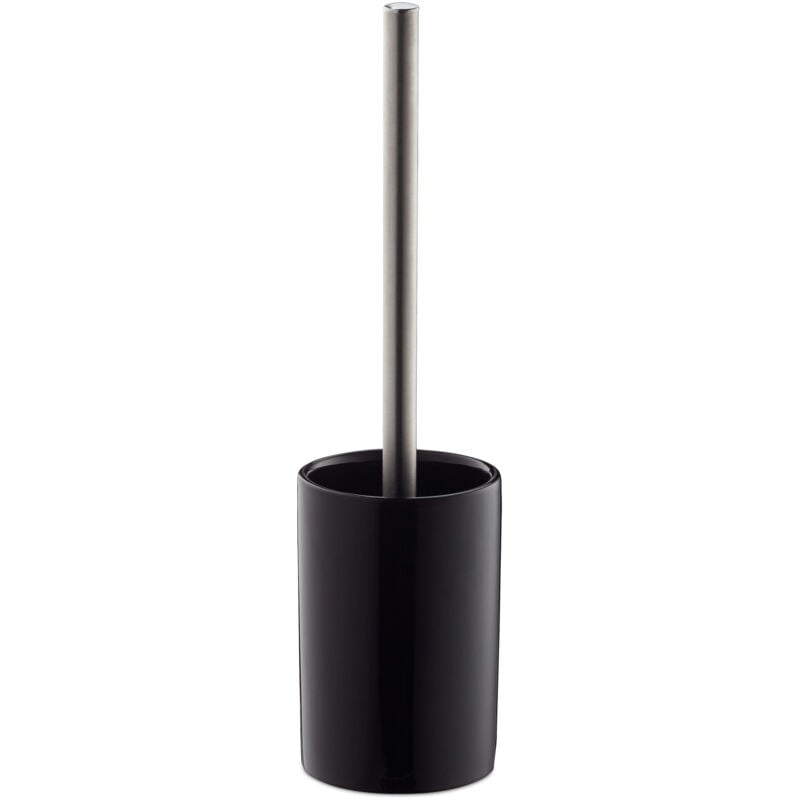 foto del prodotto set di scopino e portascopino in ceramica, per bagno e wc, testa sostituibile, 36 cm, da toilette, nero relaxdays